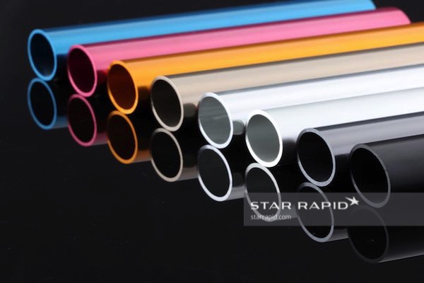 Multicolored, anodized aluminum tubes, Star Rapid