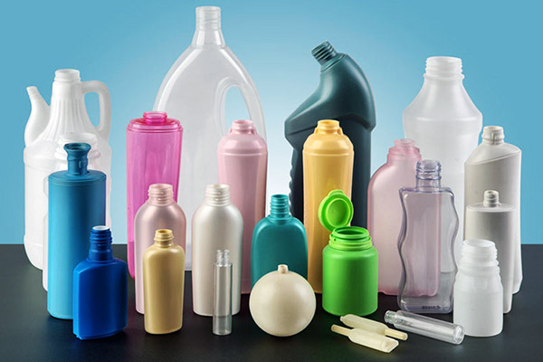 Image of various plastic bottles made via extrusion molding