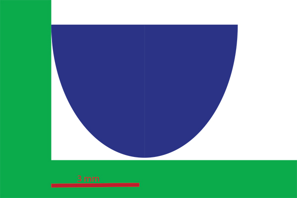 Graphic illustration of the effect that a cutter radius has on corner tolerances