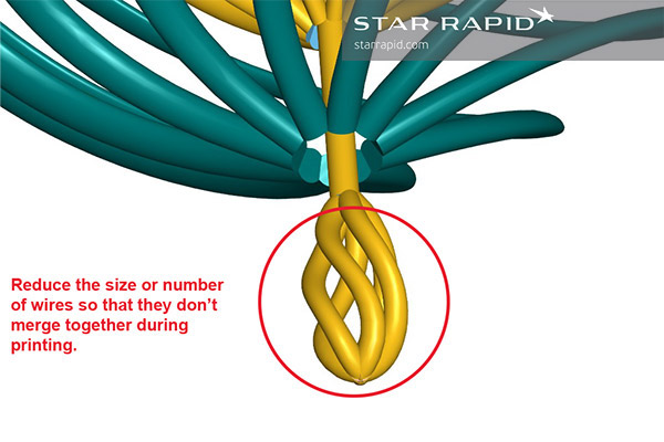 Close-up detail of 3D printed wire gaps
