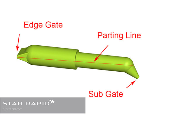 CAD illustration of plastic injection molding sub gate