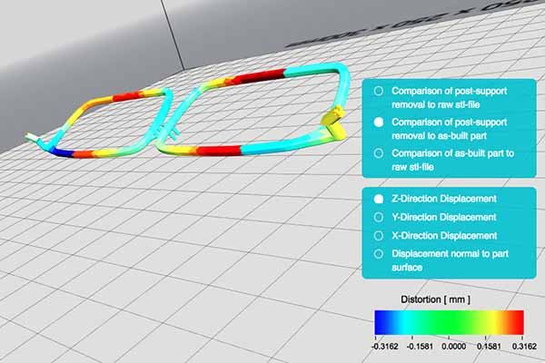 CAD model showing heat-effected zones in 3D metal printing