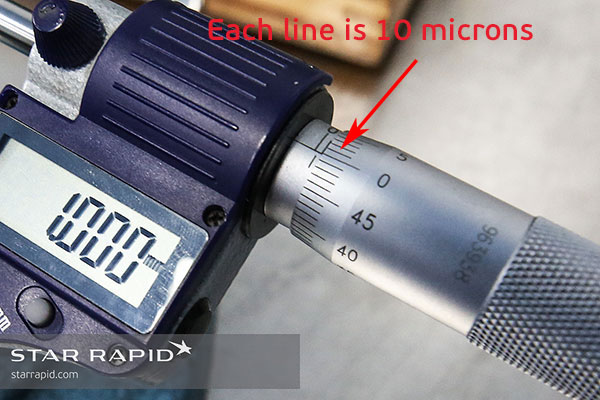 Close-up of micrometer vernier scale at Star Rapid