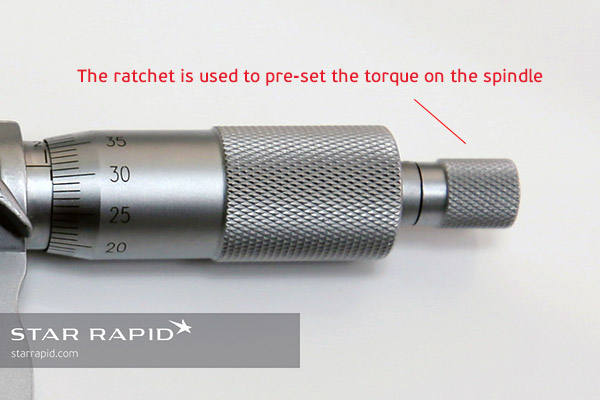 Close-up of ratchet on micrometer, Star Rapid
