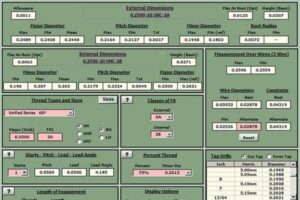 Main page of screw thread calculator program