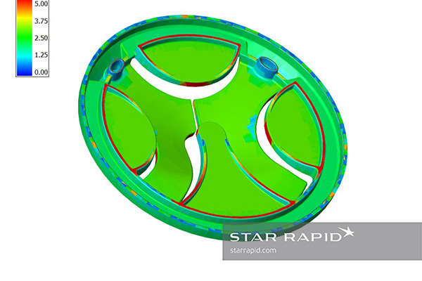 Illustration of injection molding wall thickness analysis